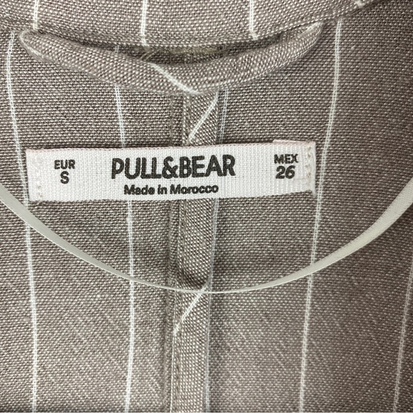 PULL & Bear Tan Striped Linen Viscose Blend Open Blazer Small - Picture 4 of 10